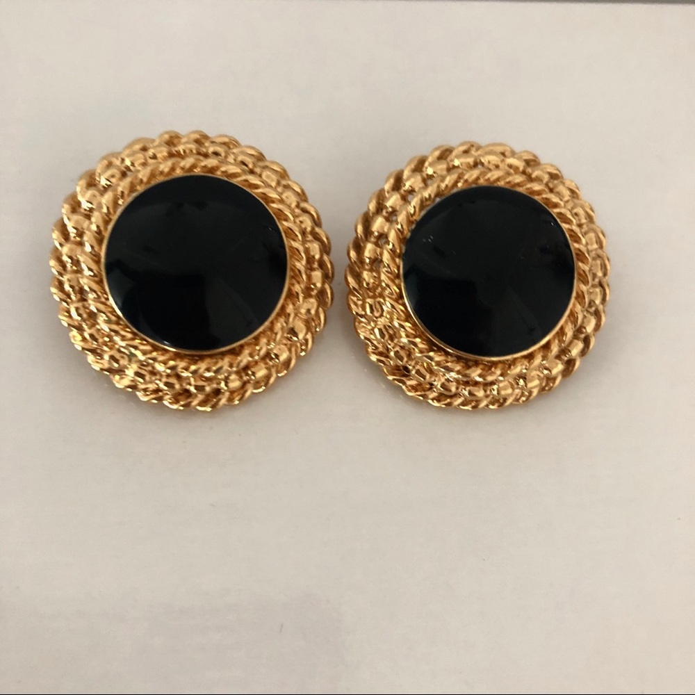 St. John Gold Tone And Enamel Clip On Earrings.